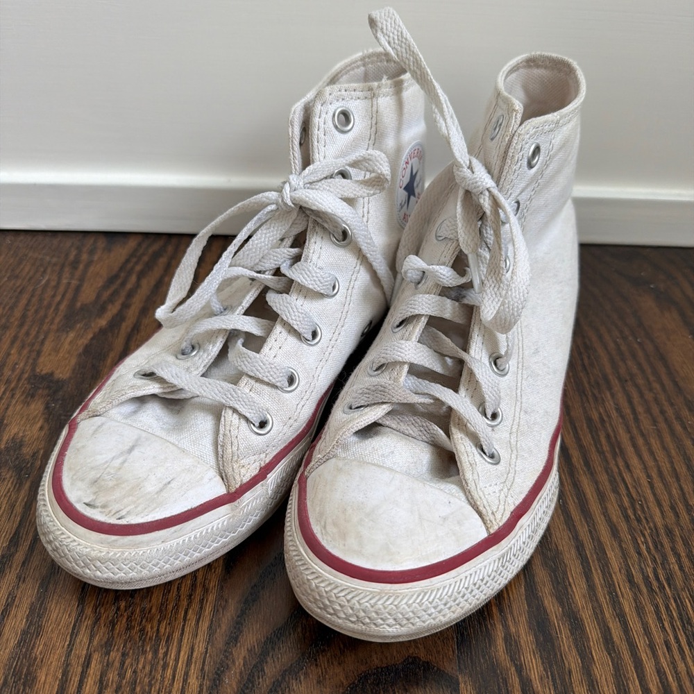 Converse White High Top Canvas Sneakers with Blue Insole Print